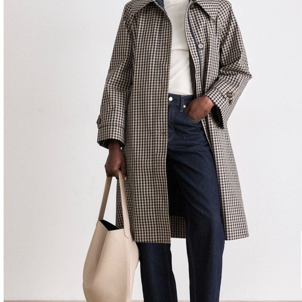 Barbour Nadine Tan and Navy  Check Trench Coat Size 4 NWT - Picture 3 of 9